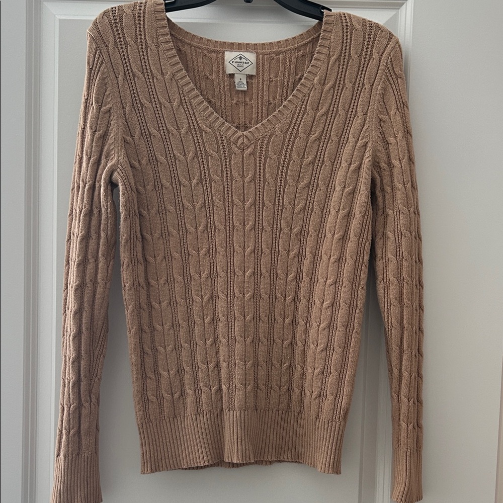 St. John's Bay V-Neck Cable Knit Sweater - Tan